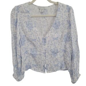 Cupcakes and Cashmere Floral Blouse Women's Size Small Long‎ Sleeve Bow Print